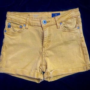 🖤 Adriano Goldshmied 🖤 AG Kids 14 The Karlie Shorts Yellow Stretch Denim 24”